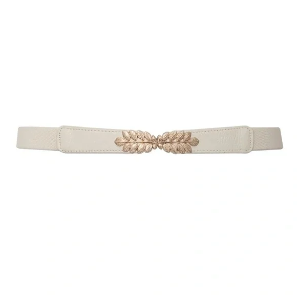 NWT. Amazon Cream Belt with Gold Leaf Accent Y2K
