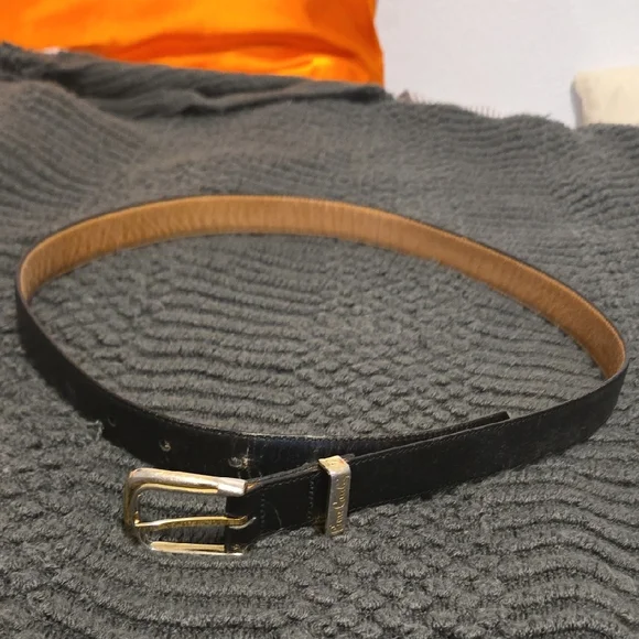 Pierre Cardin‎ Black Leather Belt with Gold Buckle - Made In France