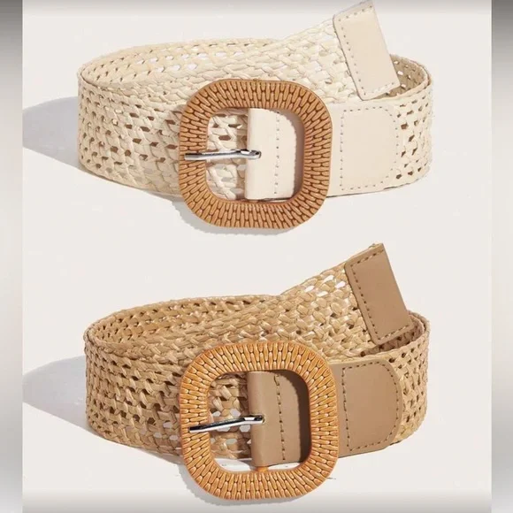 2 Woven Minimalist Beige and Tan Belt