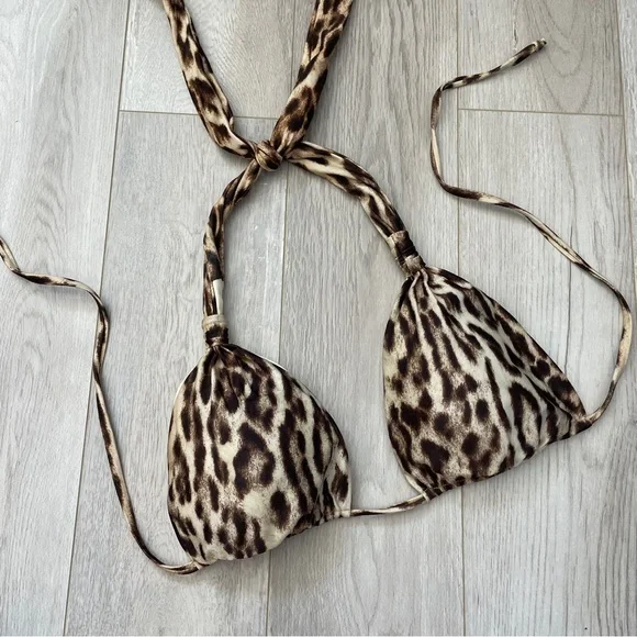 Monday Swimwear Bikini Top leopard print halter padded womens Brown small medium