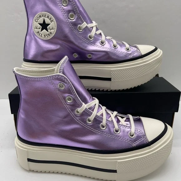 Converse CTAS Lift Double Stack Hi Metallic Lilac Lavender Platform High Top