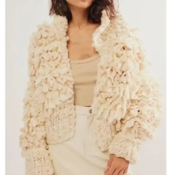Free People Curly Que Cardigan in Ivory