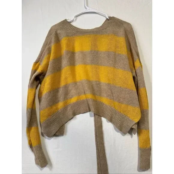 Marni Wool Cashmere Striped Sweater IT 38 Yellow Camel Back Tie Cropped Italy, S
