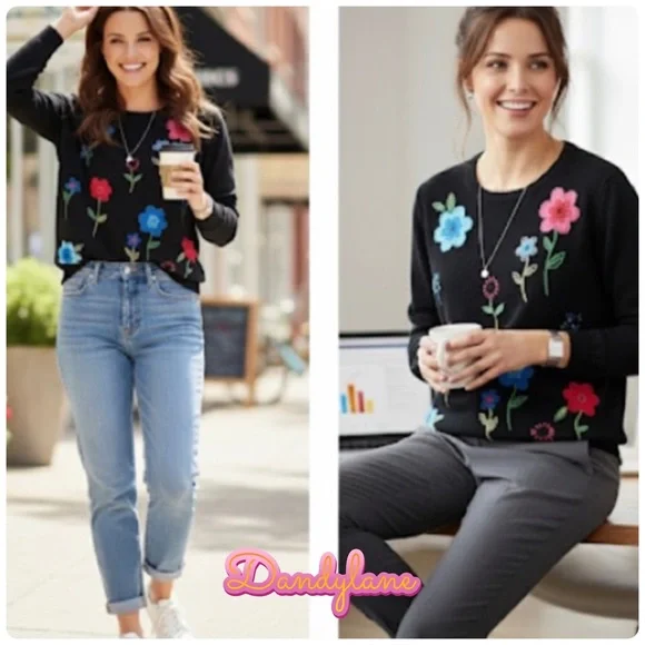 Alfred Dunner Floral Stitch Sweater Size Medium