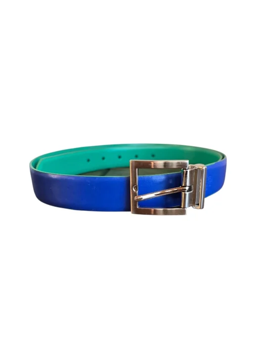 Calvin Klein Reversible Blue Green Leather Silver Buckle Belt XL