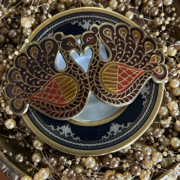 Vintage Cloisonné Peacock Belt Buckle