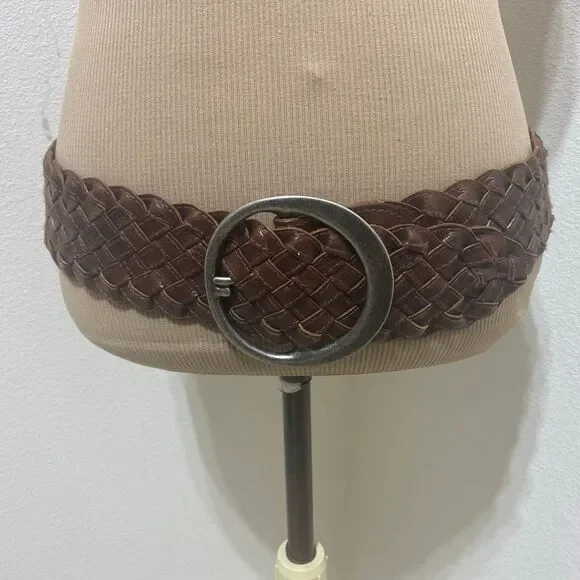 Banana Republic WIDE Braided Leather Belt Women's Brown Woven Small