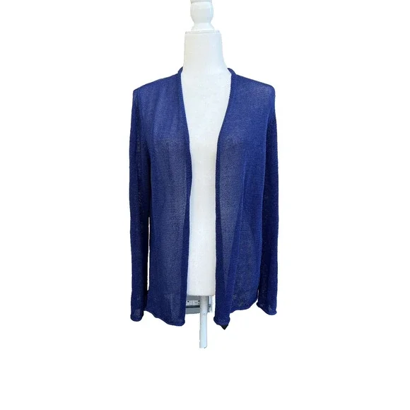 Eileen Fisher blue cardigan organic cotton size M Petite navy color A000241