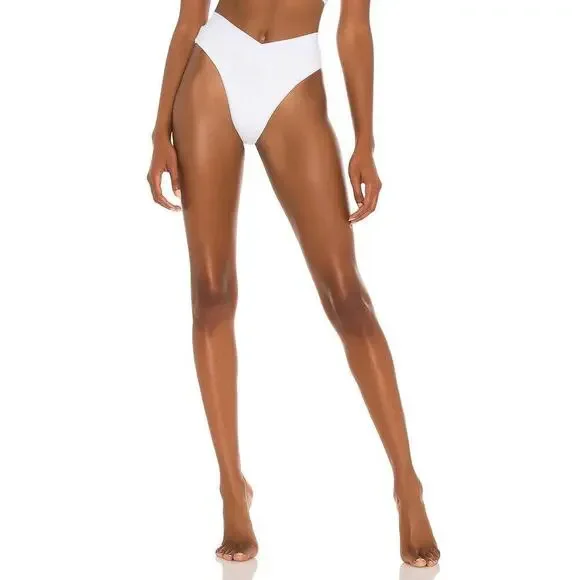 L*Space Court Bitsy Bikini Bottom White High Waisted Ribbed XS New With Tags!