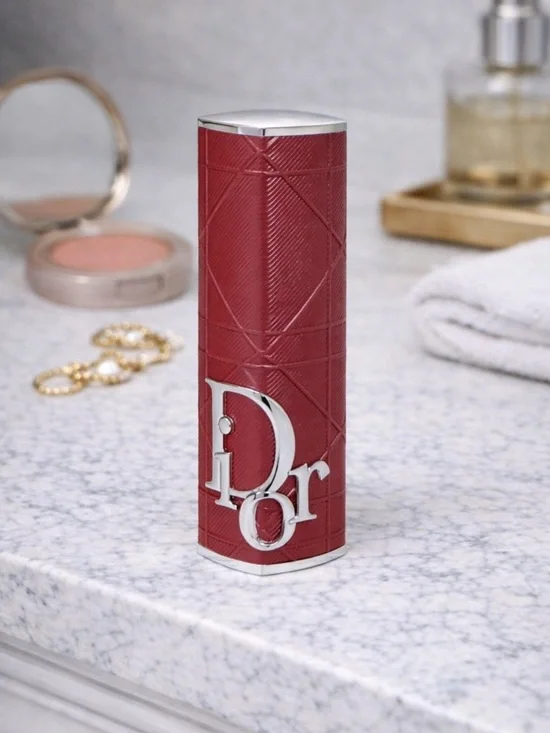 Dior Red Lipstick Case with Silver Accents