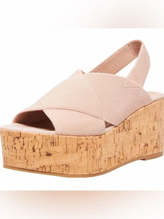 🆕 STEVE MADDEN Caly Cork Platform Wedge Sandals in Nude Womens Size 10 NWT