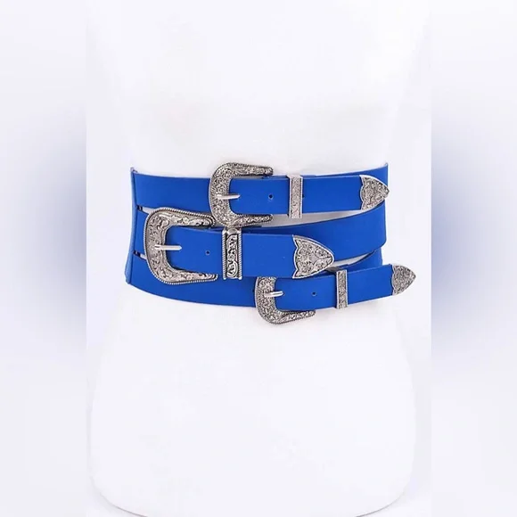 Vegan Leather Triple Buckle Western Corset Statement Belt