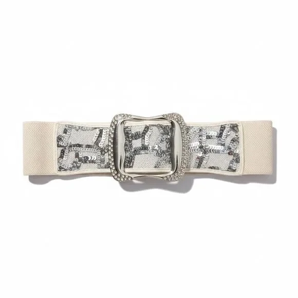 Elegant Silver and Off White Wide Sequin Belt 24