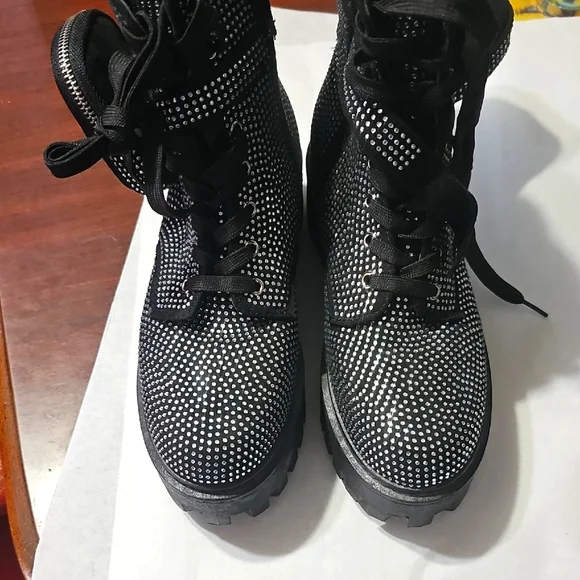Rouge Black and Silver Rhinestone Studded Platform Boots
