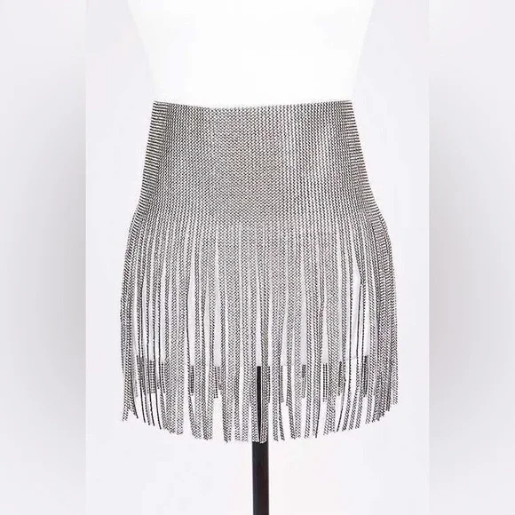 Silver Rhinestone Corset Skirt Statement Belt