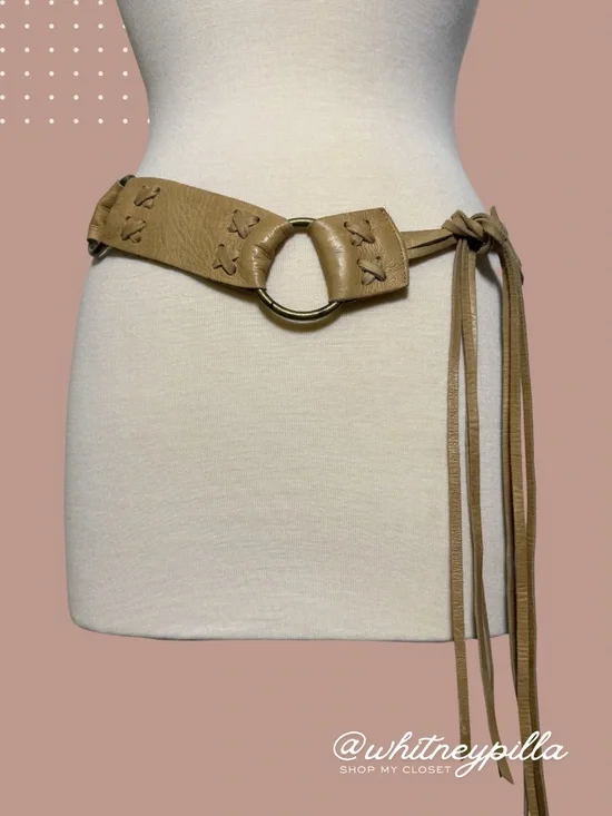 Vintage Italian Leather Boho Ring Tie Belt Festival Western Waist Belt