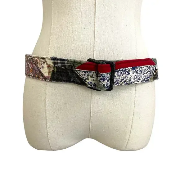 Patchwork Fabric Belt Rustic Bee Embroidery Whimsical