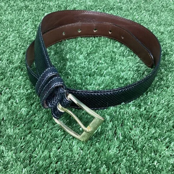 Genuine Snake Skin Black Belt Brass Buckle