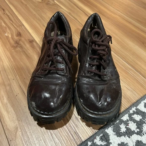 Candies Dark Brown Leather Platform 90s Oxfords Shoes Size 9