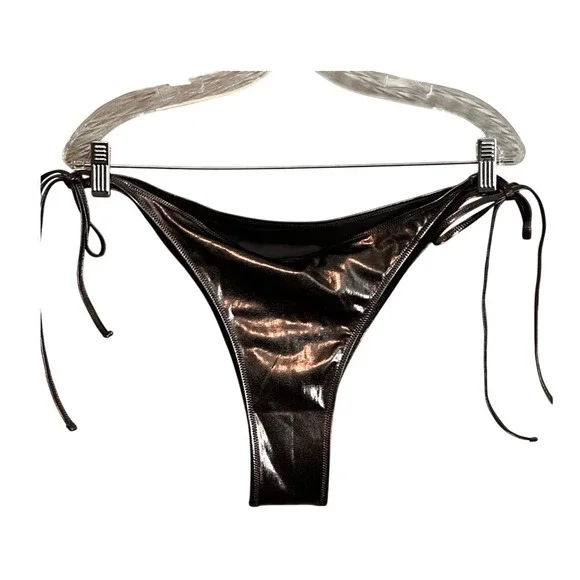 SKIMS Metallic Bronze‎ Tie Side Bikini Bottoms High Cut Brazilian Swim 4X
