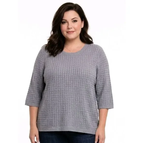 Lands' End Gray Woven Textured 3/4 Sleeve Sweater Size 3X