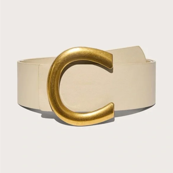 Luxe cream croc detail high waist gold buckle belt