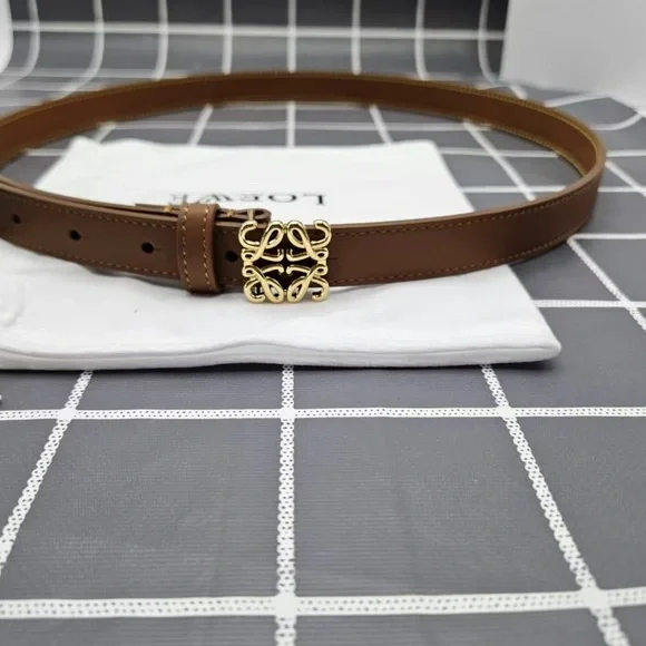 Loewe Slim Brown Leather Belt with Logo Buckle