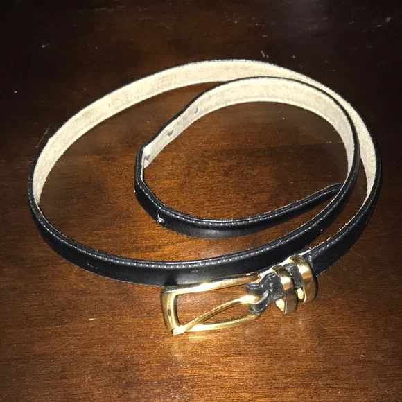 Liz Claiborne Women’s Black Bonded Leather Belt 3/4” Wide SOLID BRASS Buckle
