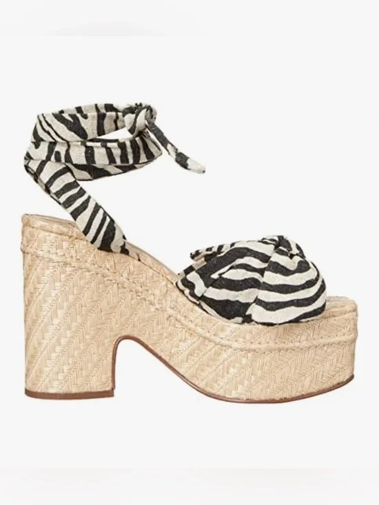 Sam Edelman Zebra-Print Woven Platform Sandal - Black & White Size 8.5