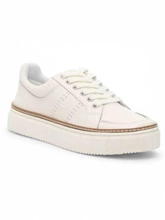 Vince Camuto Cream Platform Leather Sneaker with Brown Trim Size 8