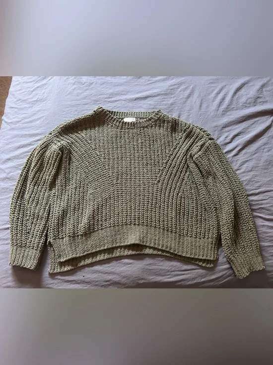 SO Olive Green Chunky Crew Neck Sweater