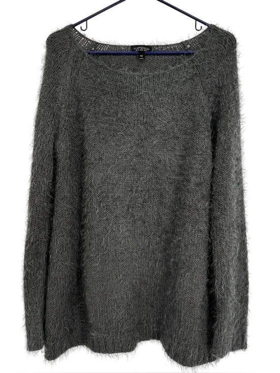 Women’s Topshop Size 12 Gray Green Acrylic/Nylon Eyelash Pullover Tunic Sweater