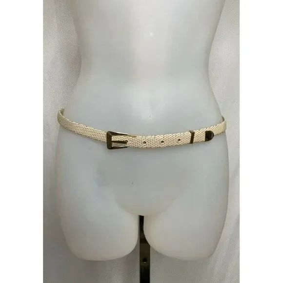 𝅺SMALL Marshal Metal Hong Kong NWOT Vintage beige belt gold hardware scales
