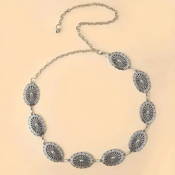 Western Boho Silver Concho Waist Chain Belt
