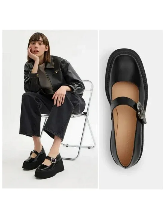 Coach Tea Rose Platform Mary Jane Shoes Black 9.5 Emo Whimsigoth 70s Chunky