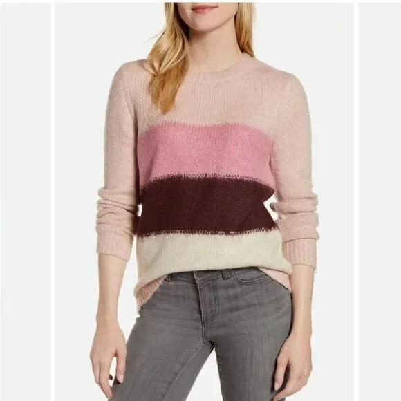 Vince Camuto Umbra Forest Pink Shadow Striped Sweater Size XL