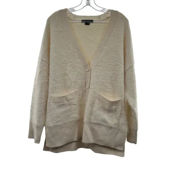 Sanctuary Women's V-Neck Fuzzy Cardigan Cream Size Large Pockets