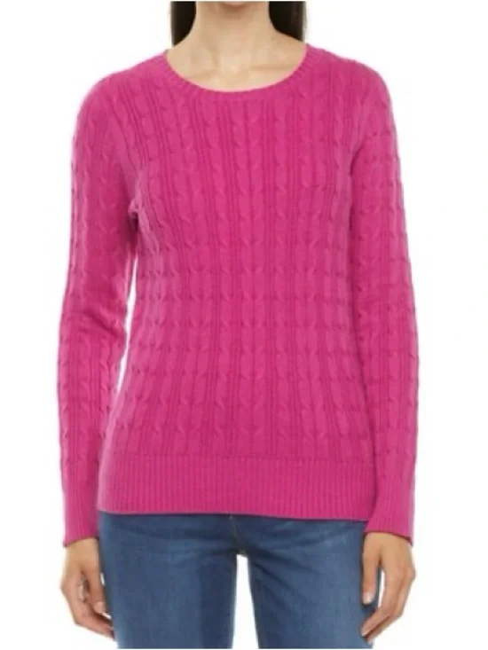St. John's Bay Cable Knit Crewneck Sweater - Hot Pink preppy academia NWT small‎