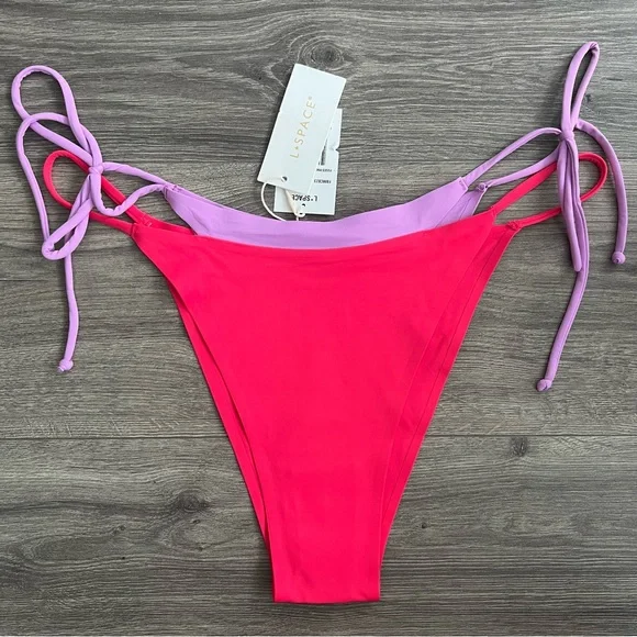 L*SPACE Mackena Layered Bikini Bottom XL Bitsy Cheeky Seamless Hot Cherry Jewel