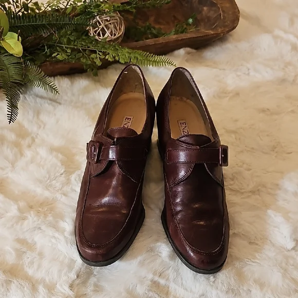Enzo Angiolini Gravine Dark Brown Leather Chunky Heel Loafers Womens 7 Academia