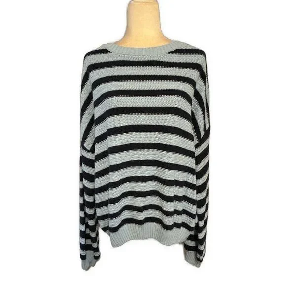 Edikted Aerin New Blue Striped Knit Long Sleeve Oversized Sweater Xs Small