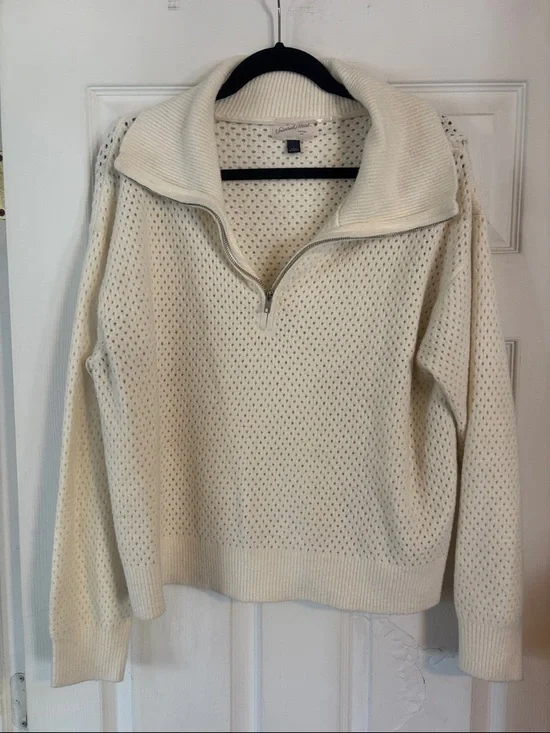 Universal thread Cream Open-Knit Half-Zip Funnel Collar Sweater