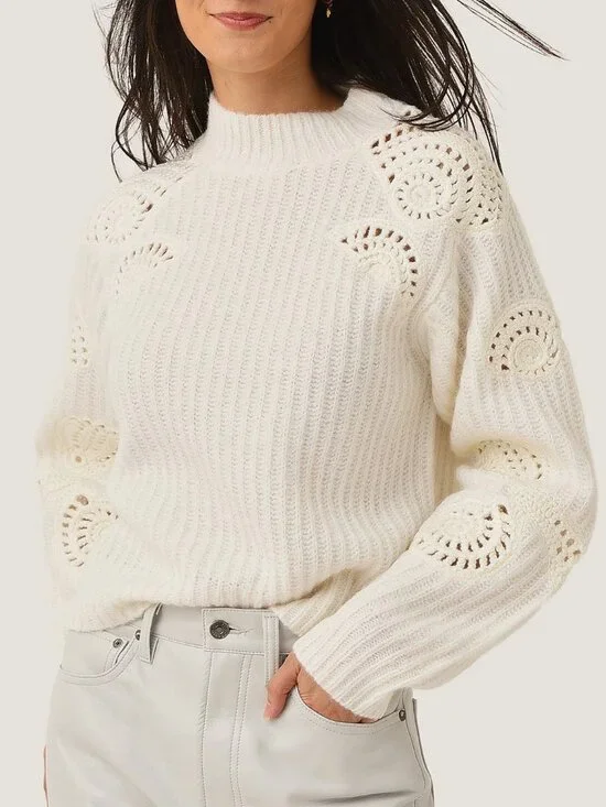 New Vince Crochet Shell Alpaca Wool Sweater Cream XL $525
