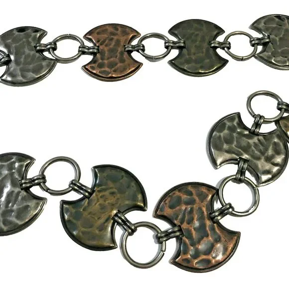 Vtg Womens Hammered Metal Pendant Chain Belt Handmade Approx 33
