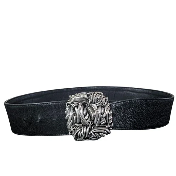 Vintage Medieval Dark Romantic Leather Statement Metal Ornate Sculptured Belt L