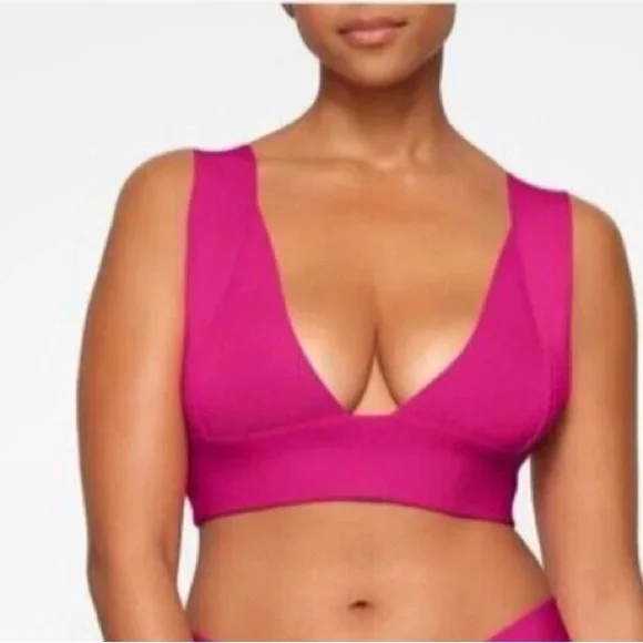 SKIMS Knit Swim Plunge Bikini Top Color: lollipop magenta Size: 4X New with tags