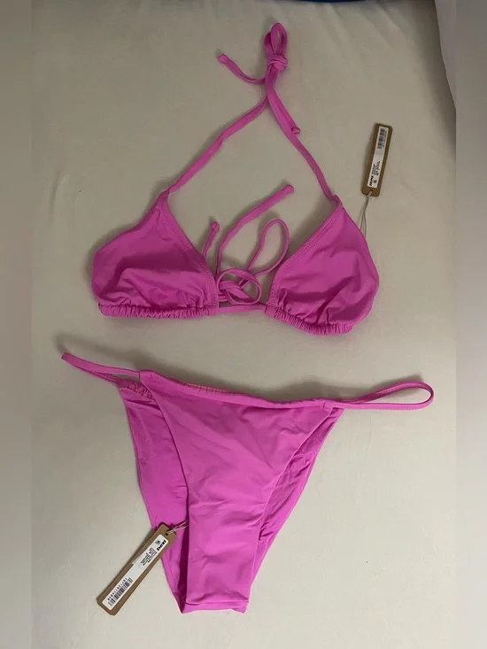 Skims NWT 2pc Bikini Swimsuit Hot Pink Triangle String Bikini top & Bottom M
