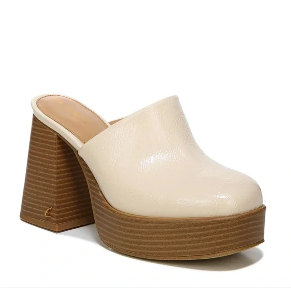 Sam Edelman Shay Mule Vanilla Bean block patent leather heel women size 8