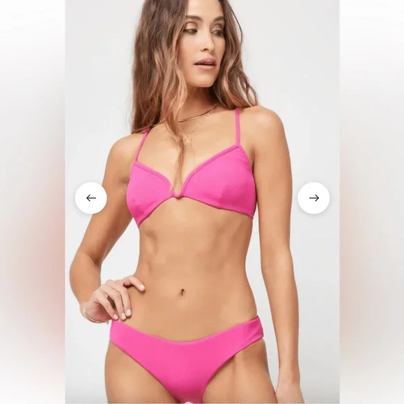 L*Space Sandy Ribbed Bikini Bottom Classic Bougainvillea X-Small‎ NWT