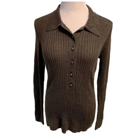 New! Tory Burch Brown Ribbed Sweater Sz M